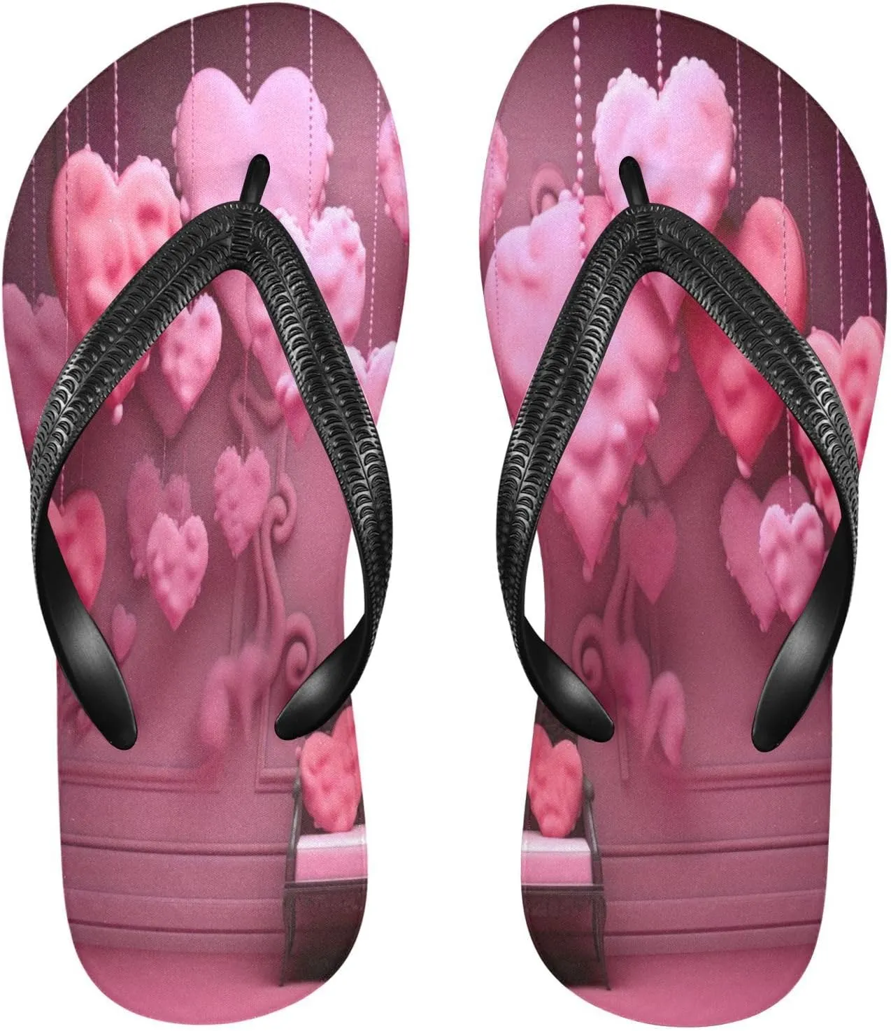 Flip Flop Sandal for Men Women Pink Romantic Balloon Summer Thong Sandal Beach Water Shoes,XS