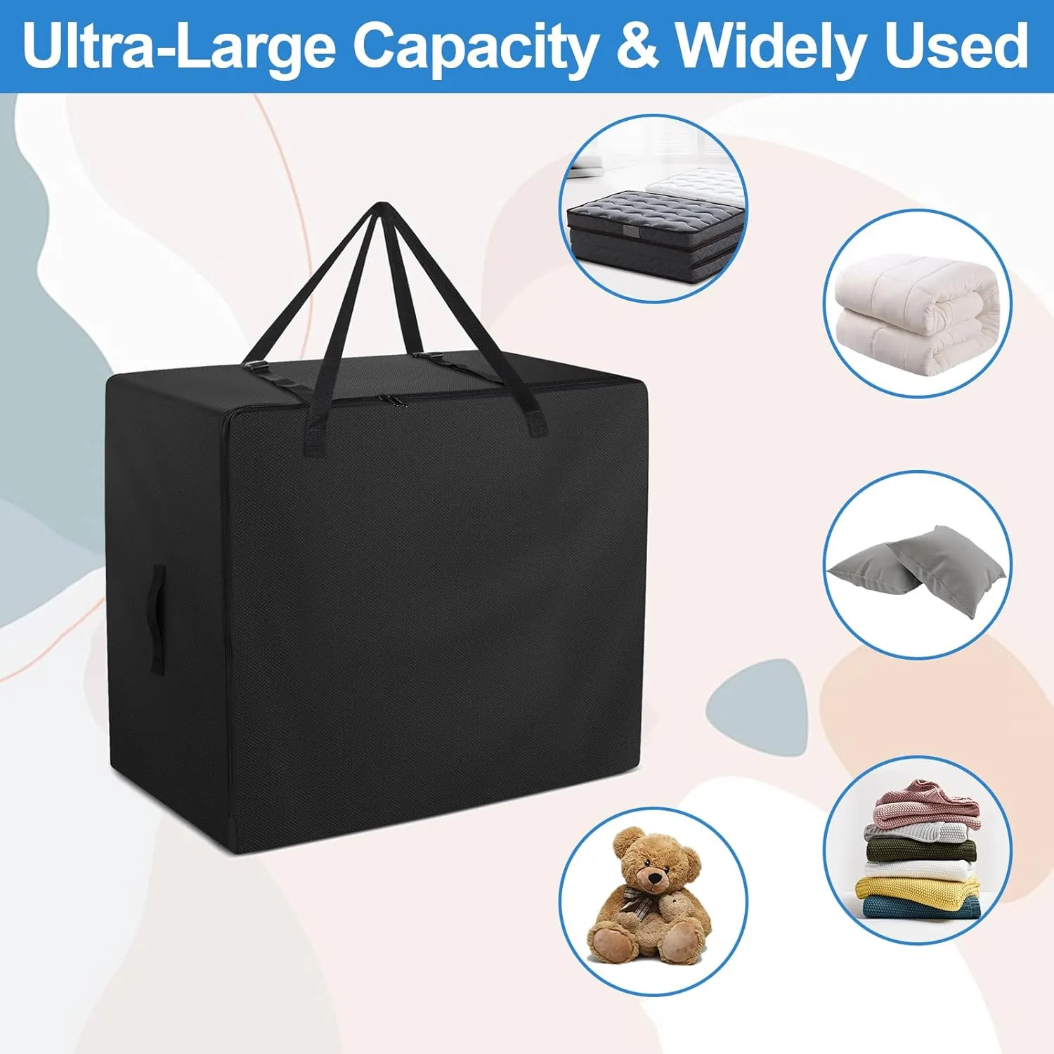 Folding Mattress Bag - 600D Oxford Cloth Heavy Duty Carry Case for Tri-Fold Guest Bed Mattress (Fits 4" Single Mattress, Black)