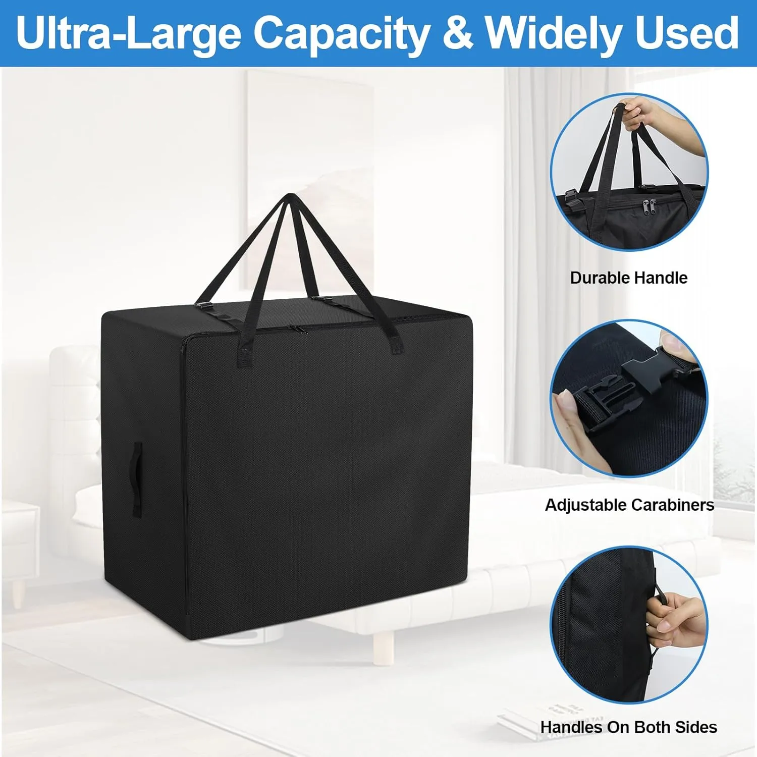 Folding Mattress Bag - 600D Oxford Cloth Heavy Duty Carry Case for Tri-Fold Guest Bed Mattress (Fits 4" Single Mattress, Black)