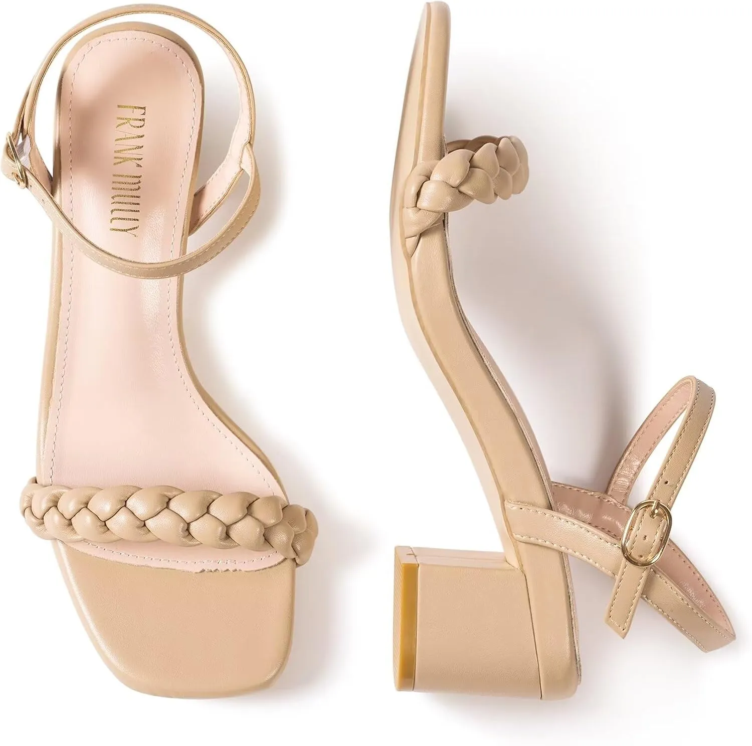 Frank Mully Women's Braided Sandal Heels Ankle Strap Comfortable Blocked Heeled Sandals Square Open Toe Cute Prom Pump Sandals Shoes