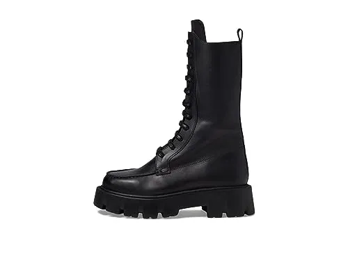 Free People Jones Lug Sole Lace-up Boots for Women - Leather Upper - Stitch Detailing - Mid-Calf Length Black EU 38 (US Women's 8) M