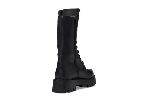 Free People Jones Lug Sole Lace-up Boots for Women - Leather Upper - Stitch Detailing - Mid-Calf Length Black EU 38 (US Women's 8) M