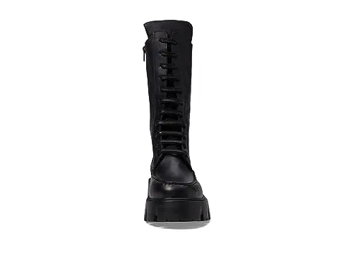 Free People Jones Lug Sole Lace-up Boots for Women - Leather Upper - Stitch Detailing - Mid-Calf Length Black EU 38 (US Women's 8) M