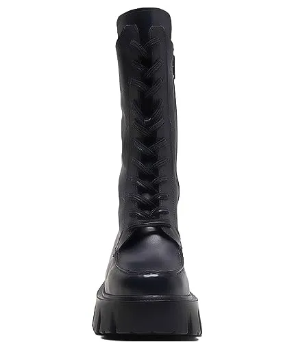 Free People Jones Lug Sole Lace-up Boots for Women - Leather Upper - Stitch Detailing - Mid-Calf Length Black EU 38 (US Women's 8) M