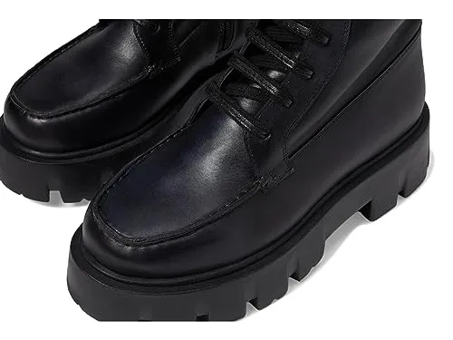 Free People Jones Lug Sole Lace-up Boots for Women - Leather Upper - Stitch Detailing - Mid-Calf Length Black EU 38 (US Women's 8) M