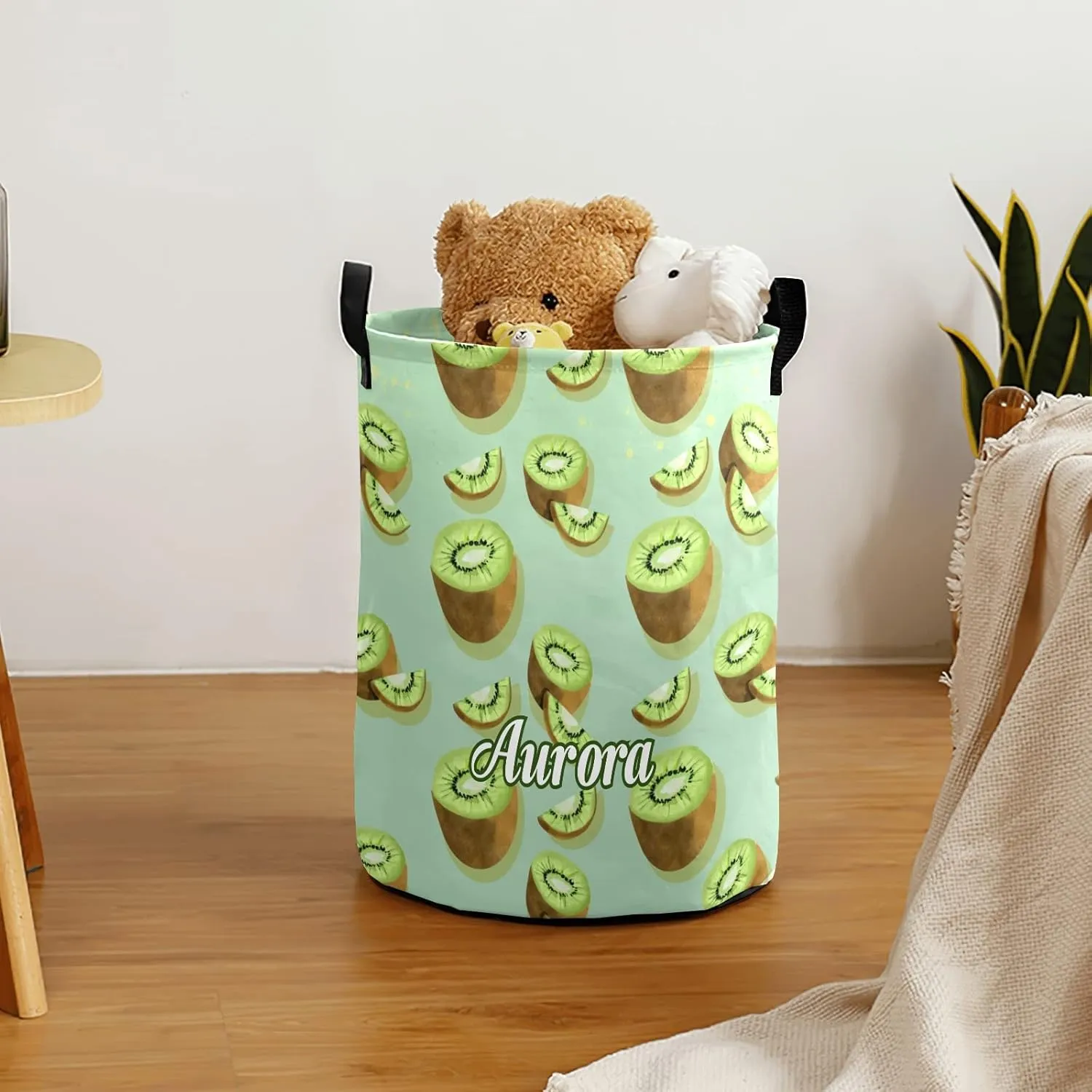 Fruit Kiwi Personalized Waterproof Foldable Laundry Basket Bag with Handle, Custom Collapsible Clothes Hamper Storage Bin for Toys Laundry Dorm Travel Bathroom
