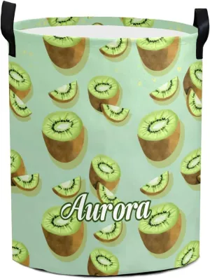 Fruit Kiwi Personalized Waterproof Foldable Laundry Basket Bag with Handle, Custom Collapsible Clothes Hamper Storage Bin for Toys Laundry Dorm Travel Bathroom