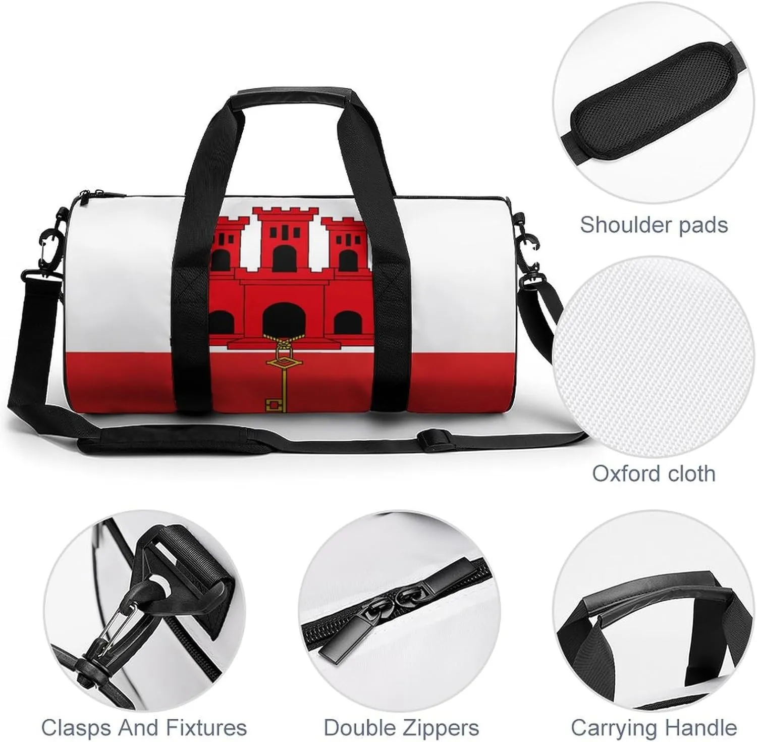 Gibraltar Flag Gym Bag with Wet Pocket Travel Duffel for Boys Girls Weekender Overnight
