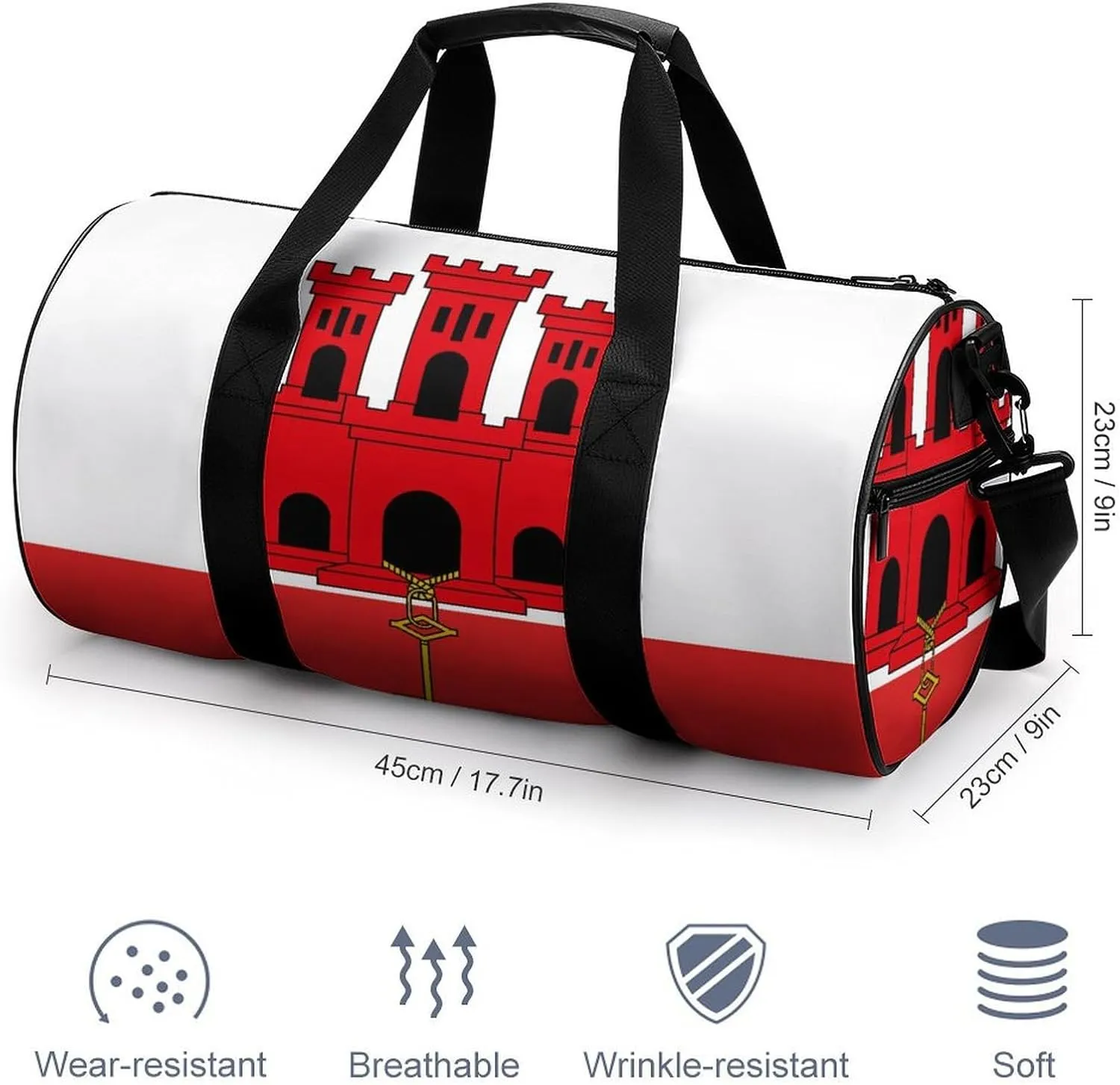 Gibraltar Flag Gym Bag with Wet Pocket Travel Duffel for Boys Girls Weekender Overnight