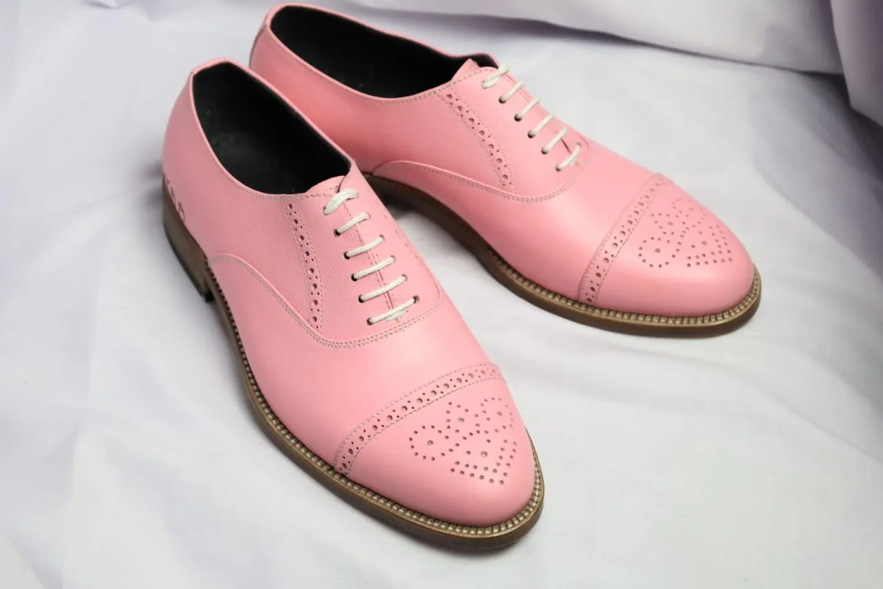 Handmade Men Pink Oxford shoes, Men Pink leather dress shoes, Party shoes