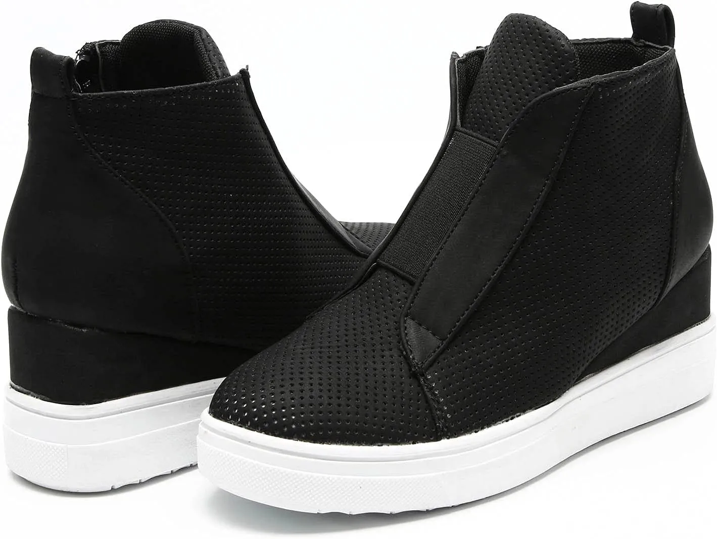 Hbeylia Platform Fashion Sneakers For Women Fashion Hidden High Heels Ankle Booties With Zipper Casual Chunky Bottom High Top Canvas Shoes Slip On Loafer Fall Winter Walking Work Shoes For Ladies