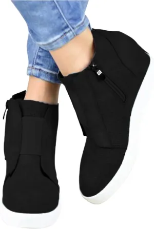 Hbeylia Platform Fashion Sneakers For Women Fashion Hidden High Heels Ankle Booties With Zipper Casual Chunky Bottom High Top Canvas Shoes Slip On Loafer Fall Winter Walking Work Shoes For Ladies