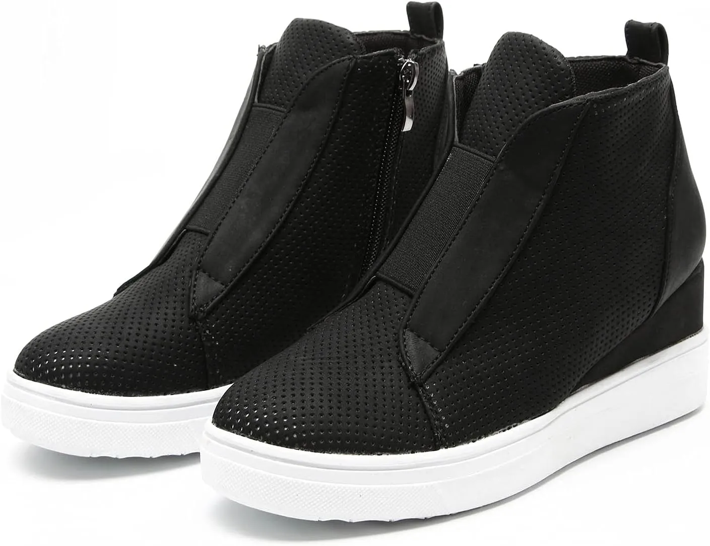 Hbeylia Platform Fashion Sneakers For Women Fashion Hidden High Heels Ankle Booties With Zipper Casual Chunky Bottom High Top Canvas Shoes Slip On Loafer Fall Winter Walking Work Shoes For Ladies