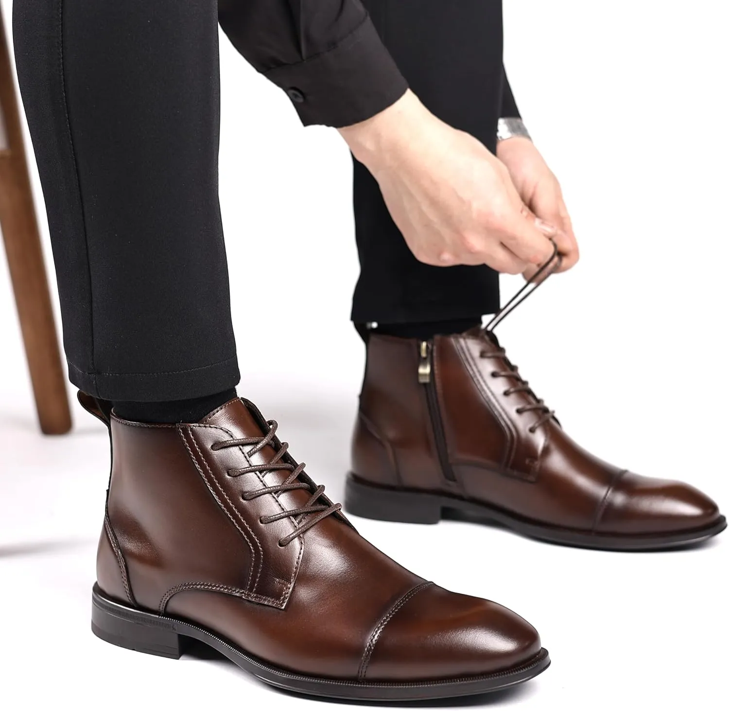 Holy dove Chelsea Boots Men – Genuine Leather,Chelsea Boots for Men with Side Zipper, Casual Slip-On Ankle Boots, Chukka & Oxford Style Dress Boots