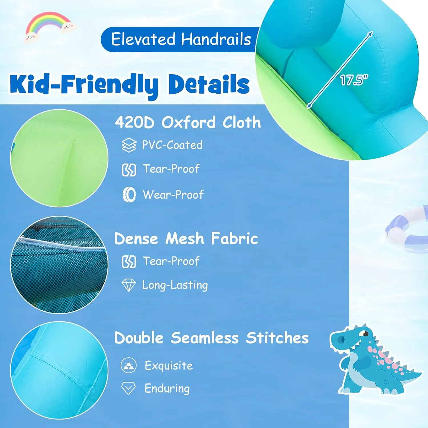 HONEY JOY Inflatable Water Slide, Dinosaur Water Bounce House Park for Kids and Adults Outdoor, Dual Slides & Splash Pool, Wet Dry Combo Blow up Waterslides Inflatable for Backyard(Without Blower)