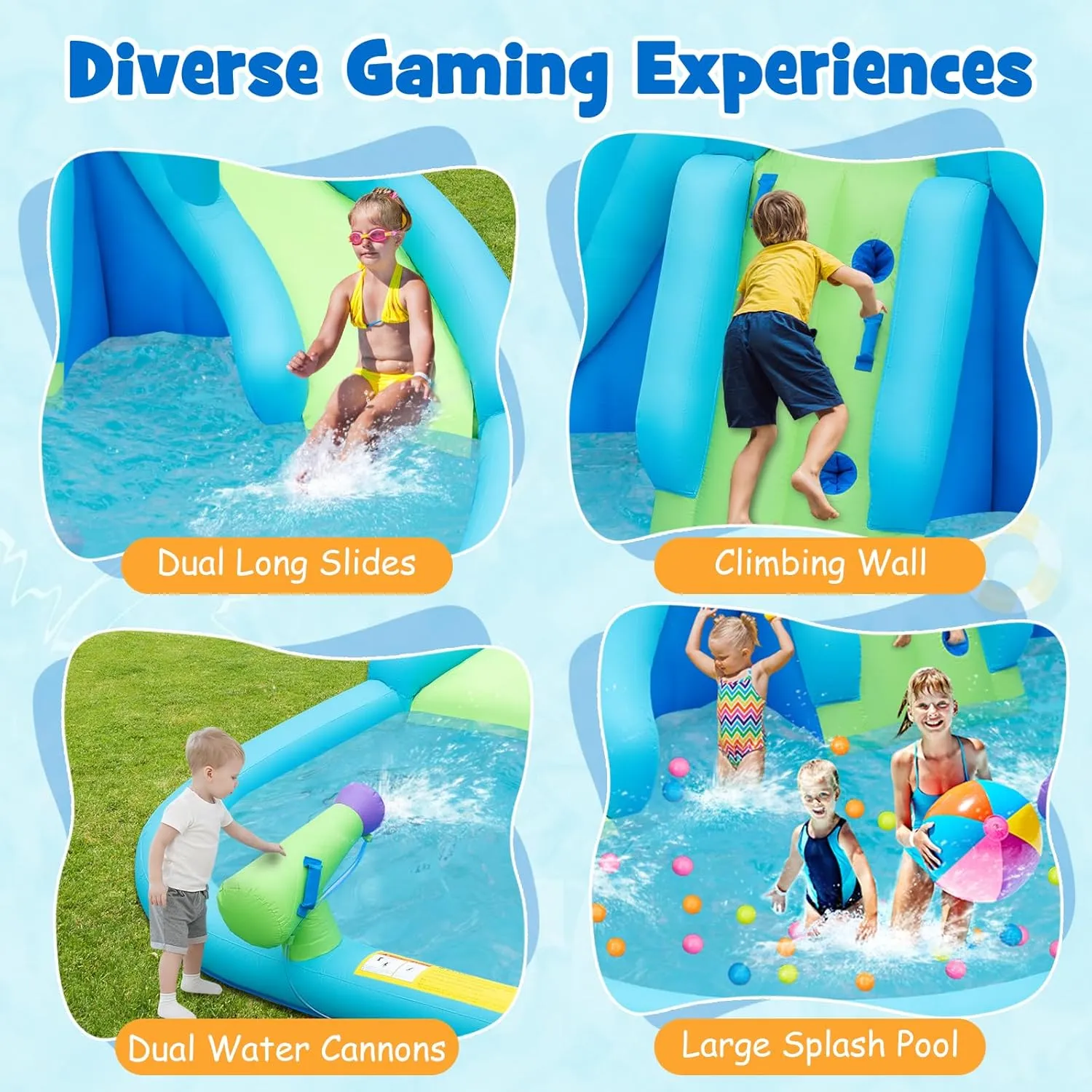 HONEY JOY Inflatable Water Slide, Dinosaur Water Bounce House Park for Kids and Adults Outdoor, Dual Slides & Splash Pool, Wet Dry Combo Blow up Waterslides Inflatable for Backyard(Without Blower)