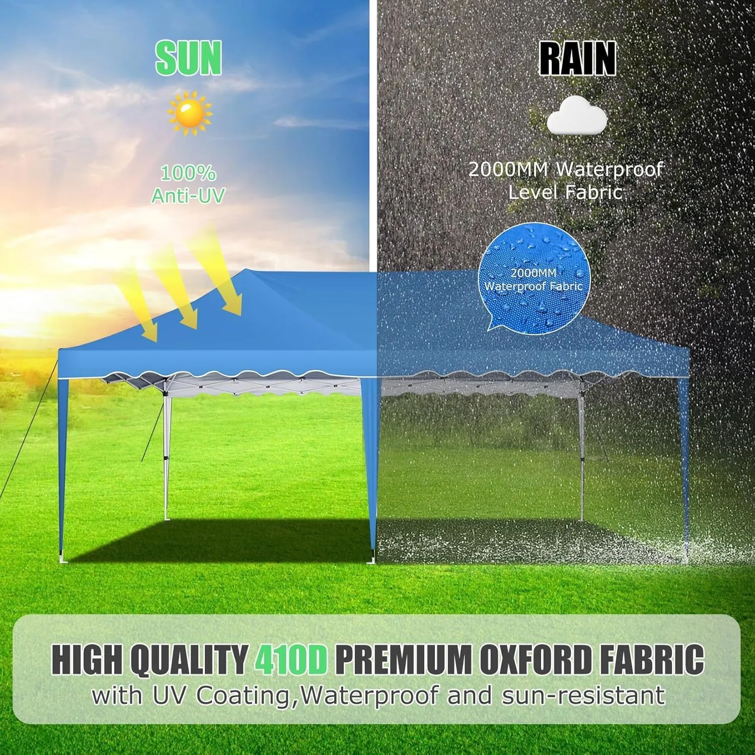 HOTEEL 10x20 Pop Up Canopy, Easy Up Outdoor Party Tent with Wheeled Bag & Curled Edge, 20% Thicker Cross Tubes, Canopy Event Tents for Parties, Wedding, Backyard, Camping, Blue