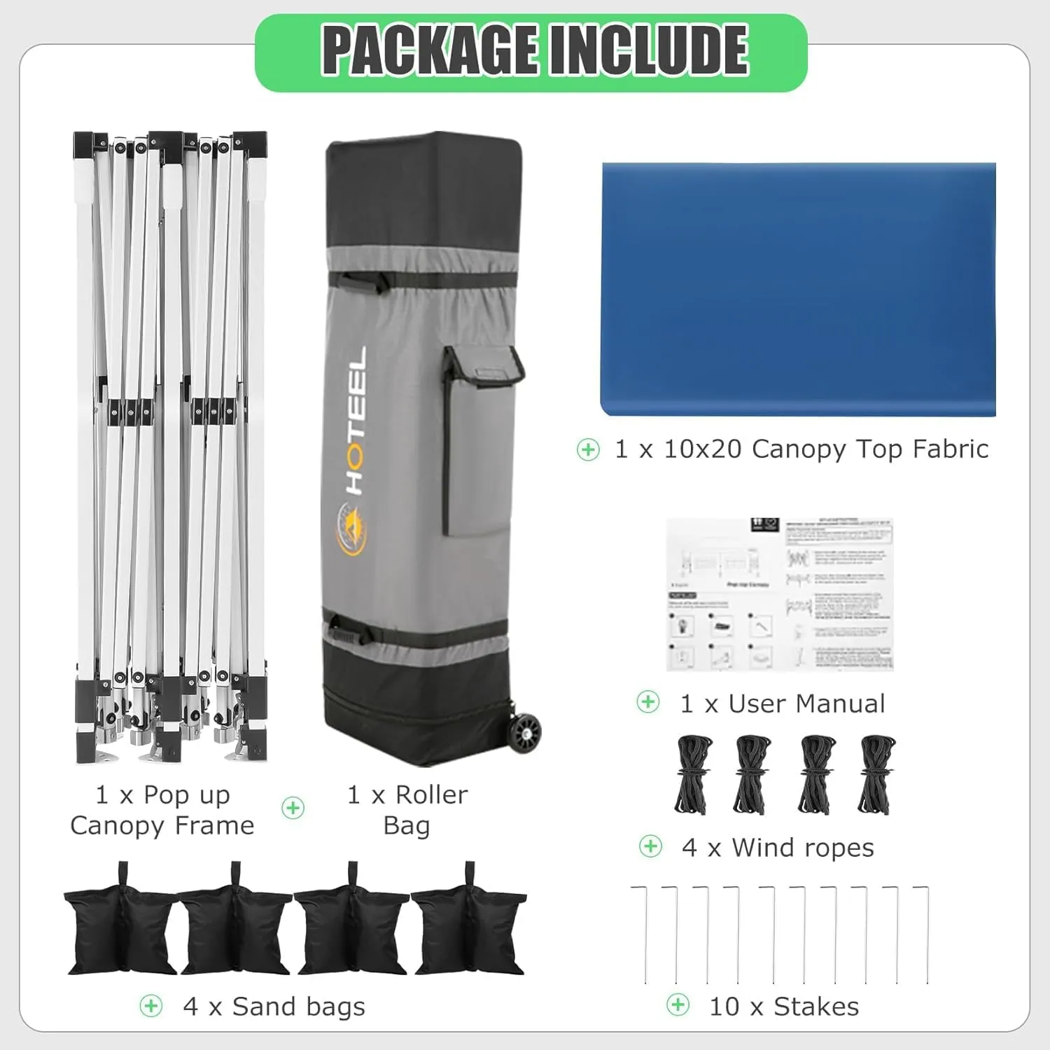 HOTEEL 10x20 Pop Up Canopy, Easy Up Outdoor Party Tent with Wheeled Bag & Curled Edge, 20% Thicker Cross Tubes, Canopy Event Tents for Parties, Wedding, Backyard, Camping, Blue