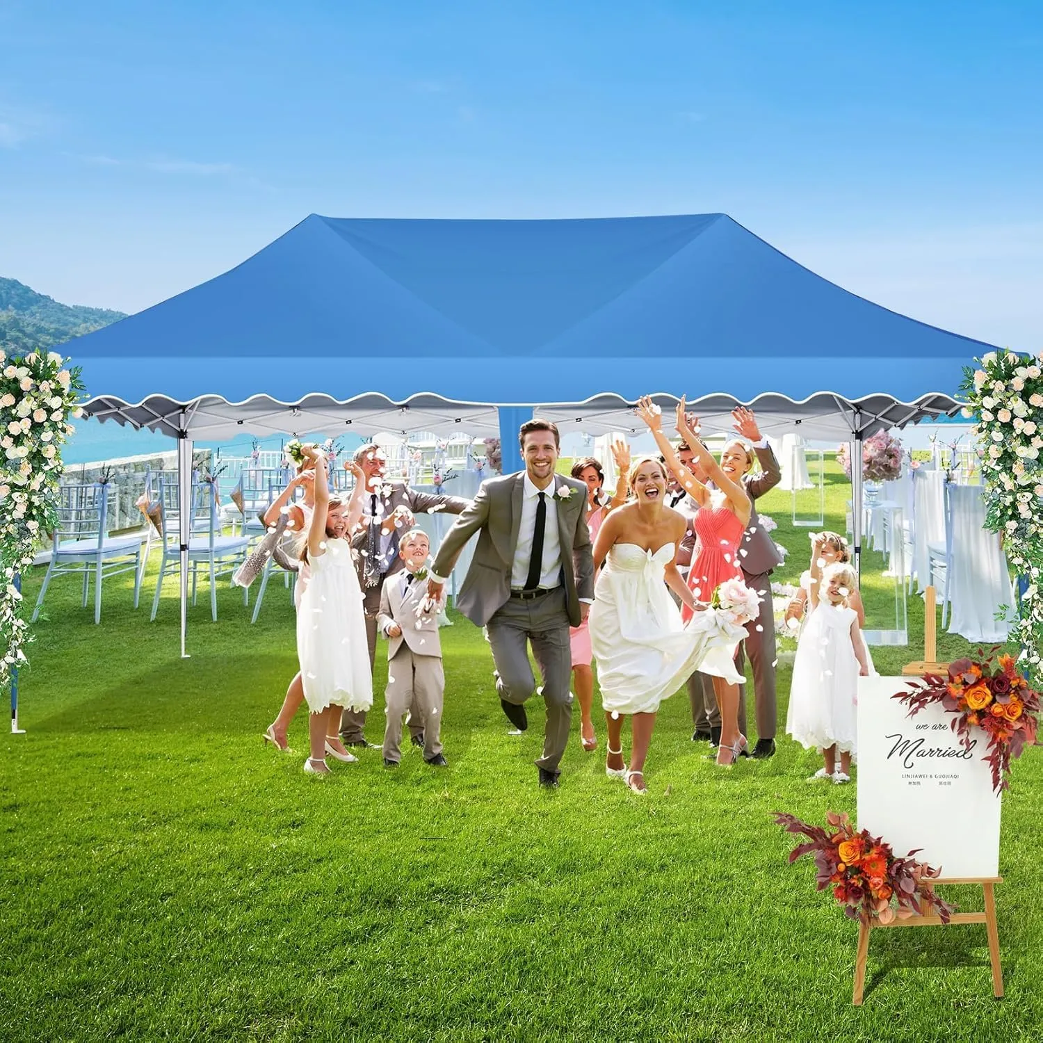 HOTEEL 10x20 Pop Up Canopy, Easy Up Outdoor Party Tent with Wheeled Bag & Curled Edge, 20% Thicker Cross Tubes, Canopy Event Tents for Parties, Wedding, Backyard, Camping, Blue