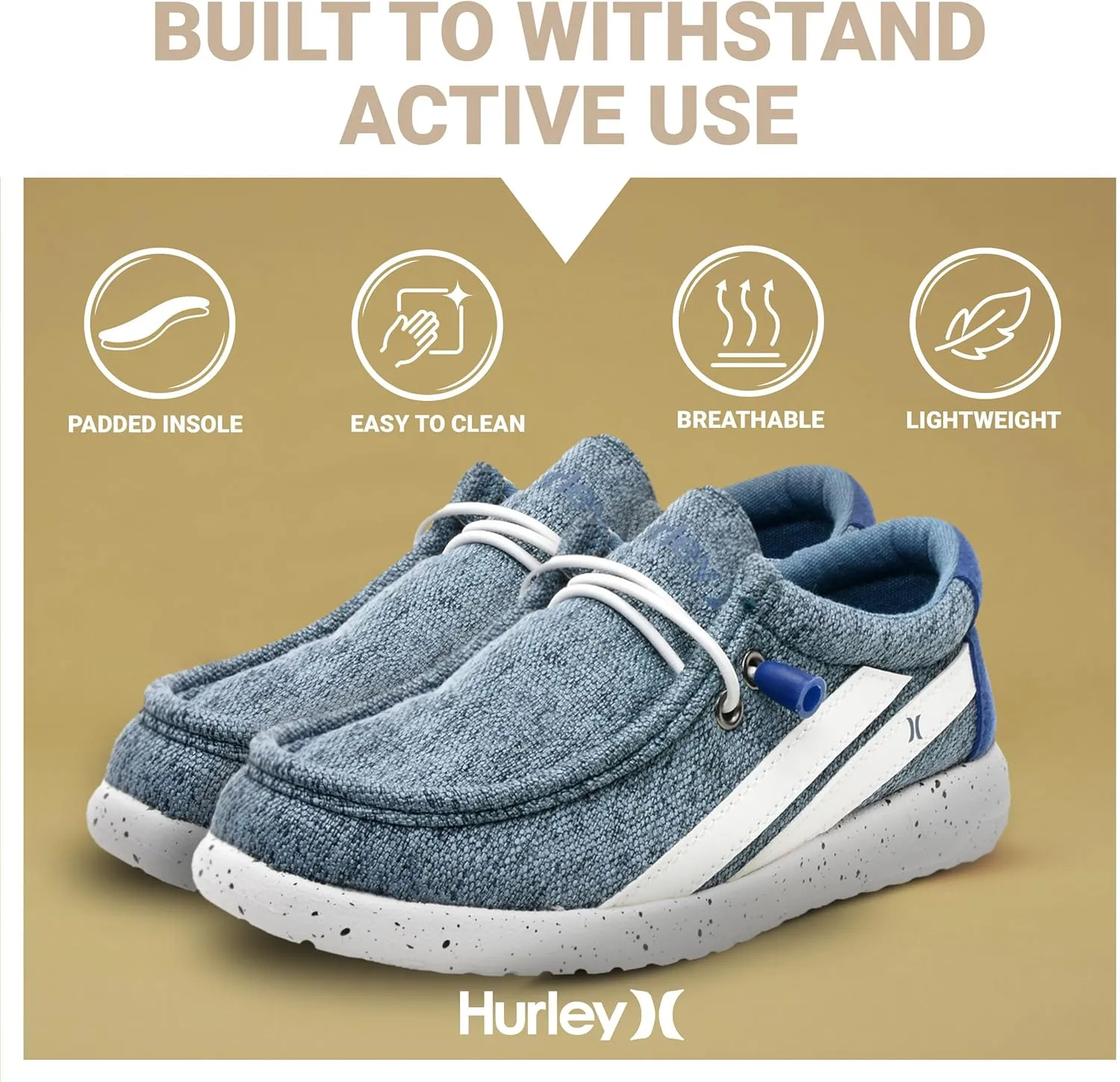 Hurley Kids Elastic Lace Loafers, Canvas Shoes for Boys & Girls - Comfortable, Durable, Stylish - Kid's Fashion Sneakers, Wide Toe Shoes for Everyday Wear