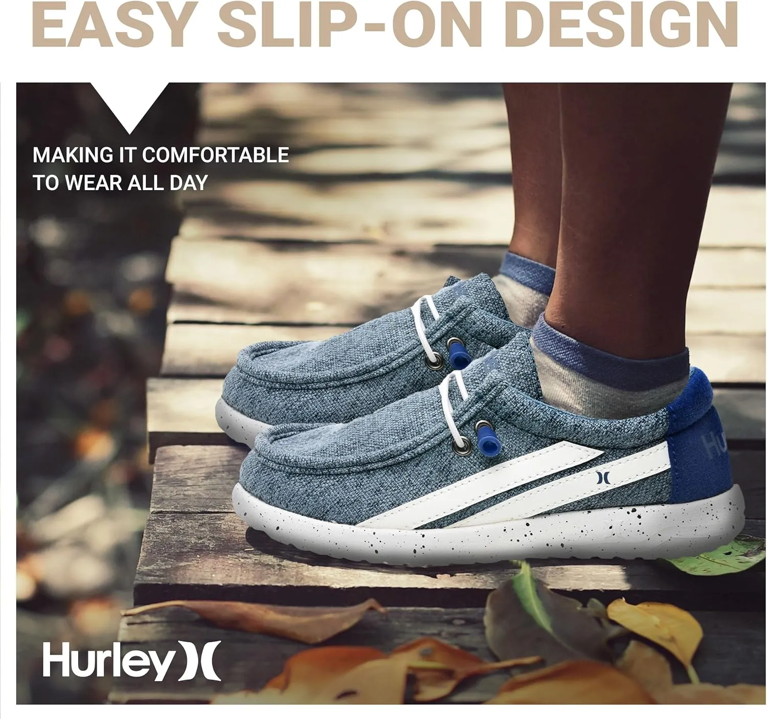 Hurley Kids Elastic Lace Loafers, Canvas Shoes for Boys & Girls - Comfortable, Durable, Stylish - Kid's Fashion Sneakers, Wide Toe Shoes for Everyday Wear