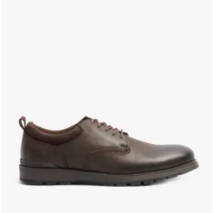 Hush Puppies DYLAN Mens Leather Derby Shoes Dark Brown