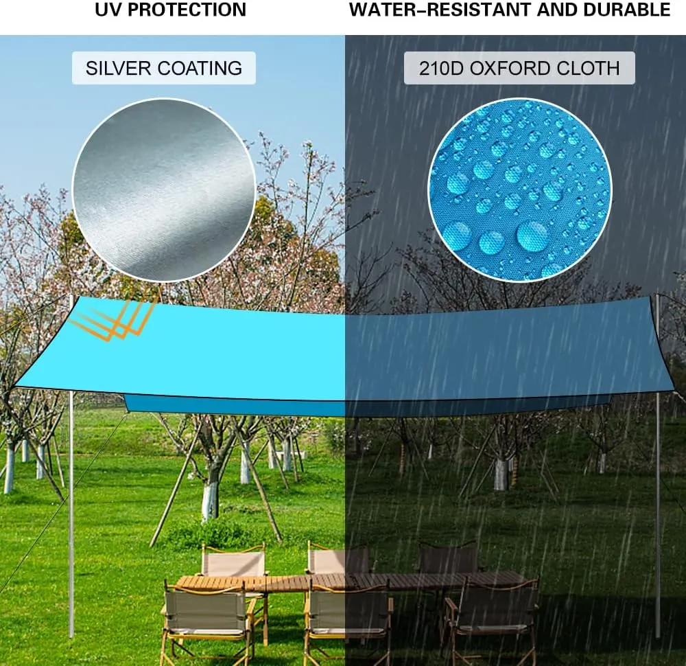 HXBER Camping Awning Canopy Rain Fly Tarp Sunshade Shelter Picnic Blanket for Outdoor Camping Hiking Backpacking Picnic Fishing
