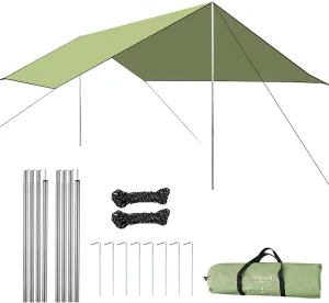 HXBER Camping Awning Canopy Rain Fly Tarp Sunshade Shelter Picnic Blanket for Outdoor Camping Hiking Backpacking Picnic Fishing