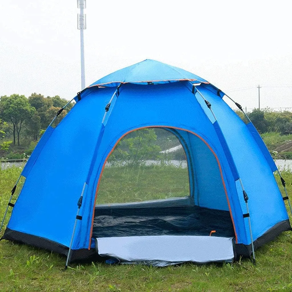 Hydraulic Dome Tent, Hexagonal Outdoor Tents for 3-4 Person, Strong Stability, Anti-Mosquito, Outdoor Camping and Mountaineering