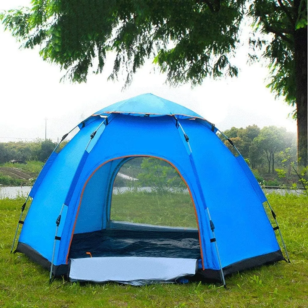 Hydraulic Dome Tent, Hexagonal Outdoor Tents for 3-4 Person, Strong Stability, Anti-Mosquito, Outdoor Camping and Mountaineering