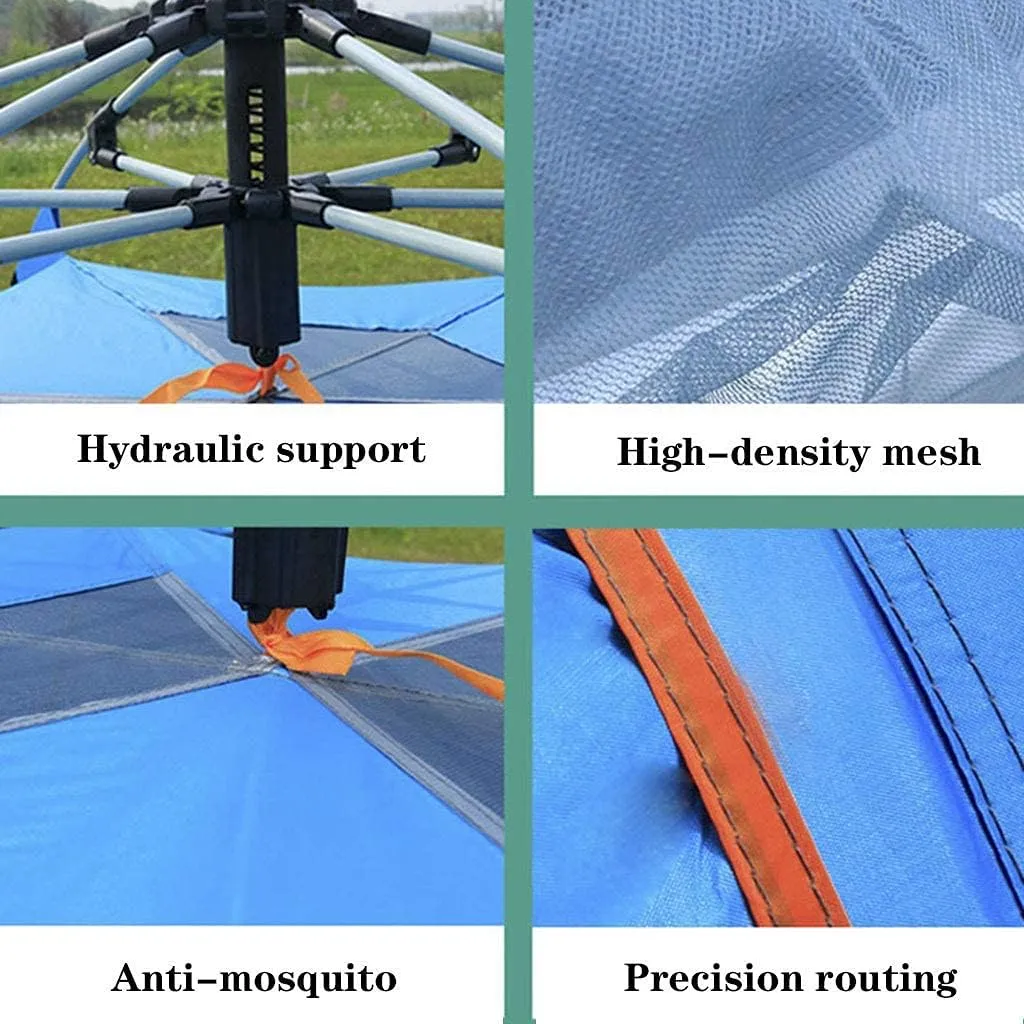 Hydraulic Dome Tent, Hexagonal Outdoor Tents for 3-4 Person, Strong Stability, Anti-Mosquito, Outdoor Camping and Mountaineering