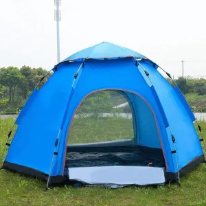 Hydraulic Dome Tent, Hexagonal Outdoor Tents for 3-4 Person, Strong Stability, Anti-Mosquito, Outdoor Camping and Mountaineering