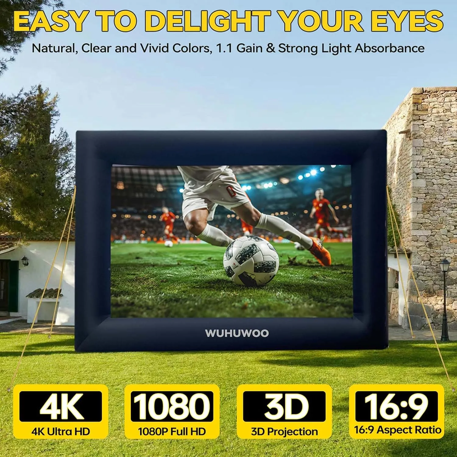 Inflatable Movie Screen Outdoor, 16FT Blow Up Projector Screen for Outside with Air Blower and Carry Bag, Support Front & Rear Projection Easy Set Up for Backyard Movie Night Pool Party