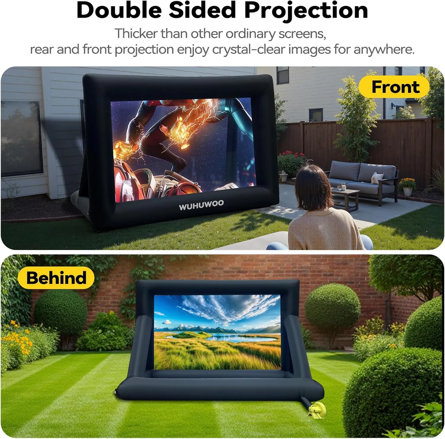 Inflatable Movie Screen Outdoor, 16FT Blow Up Projector Screen for Outside with Air Blower and Carry Bag, Support Front & Rear Projection Easy Set Up for Backyard Movie Night Pool Party