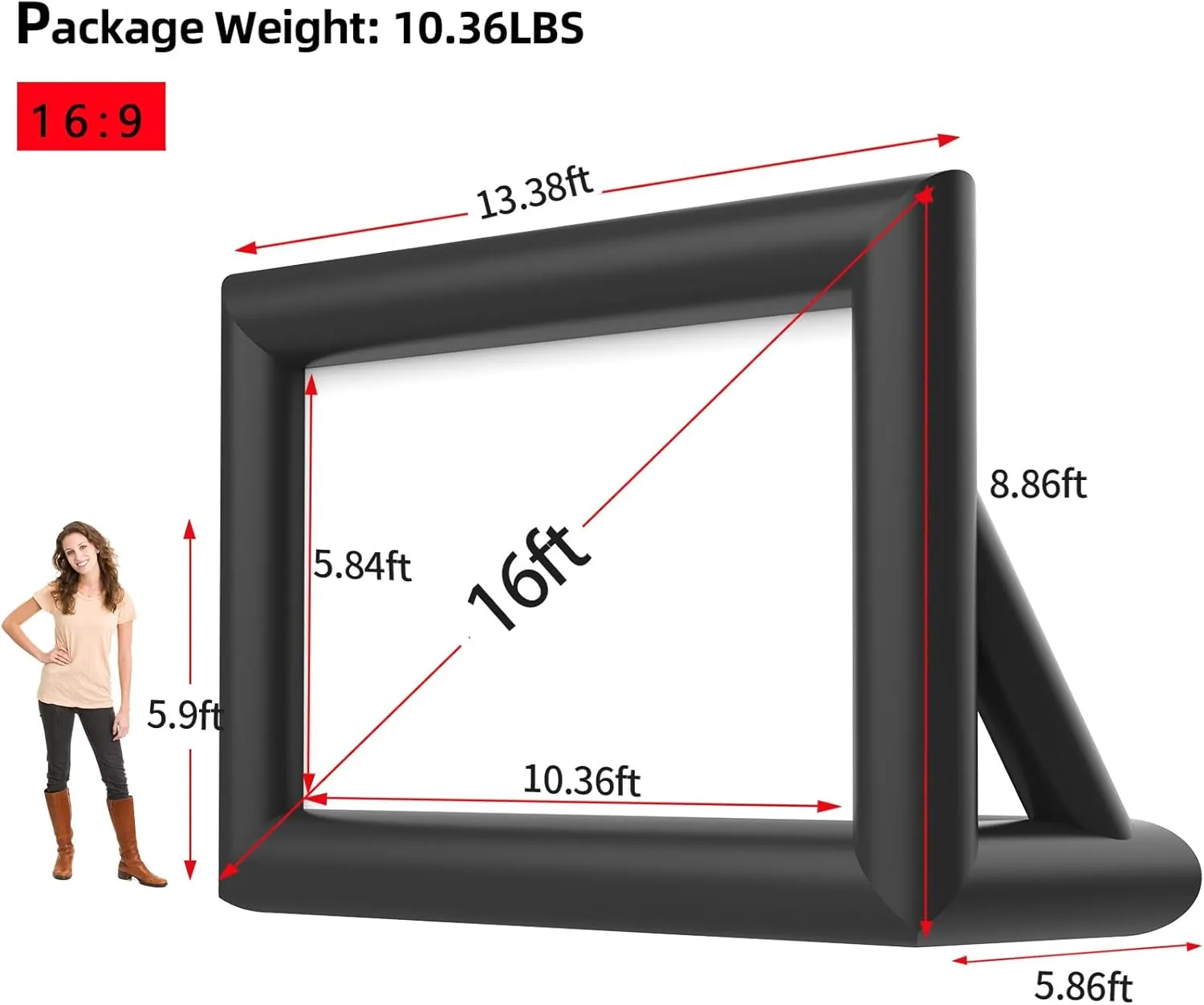 Inflatable Projector Screen, 16FT Blow Up Movie Screen Outdoor Projector, Easy Set Up One-Piece Design Front & Rear Projection with Air Blower for Outside Backyard Family Movie Night Pool Party