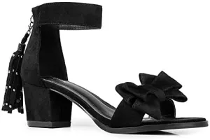 J. Adams April Heels for Women - Ankle Strap Low Heel Sandals with Removeable Bow & Tassel