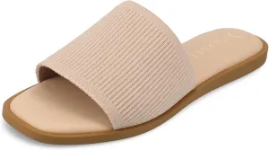 Journee Womens Linen Knit Flexible One Band Slip On Slide Open Square Toe Prisilla Tru Comfort Foam Sandals Blush 7 Medium WOMENS US