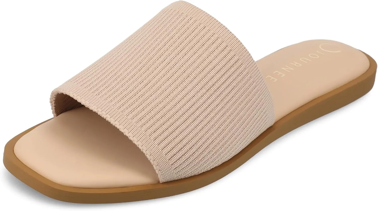 Journee Womens Linen Knit Flexible One Band Slip On Slide Open Square Toe Prisilla Tru Comfort Foam Sandals Blush 7 Medium WOMENS US