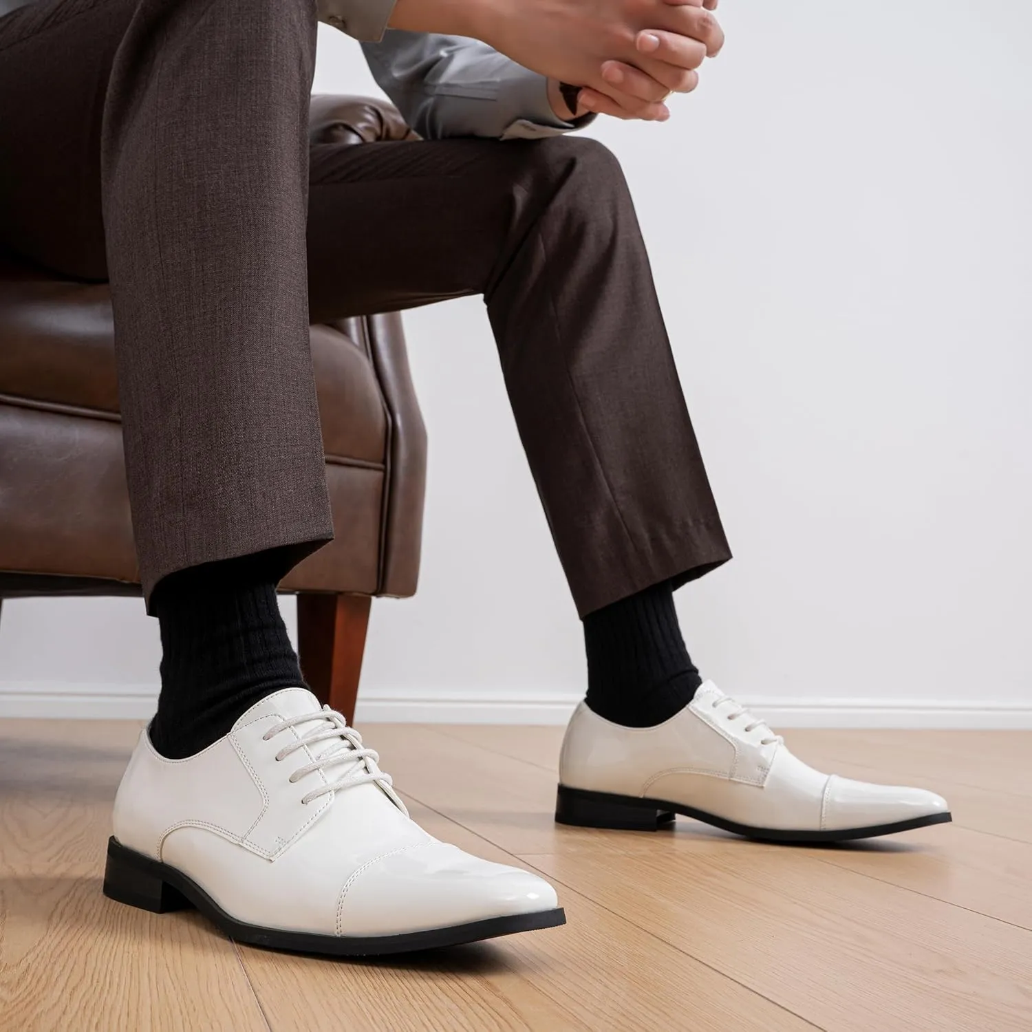 Jousen Mens Dress Shoes Tuxedo Patent Oxford Classic Comfortable Dress Shoes for Men
