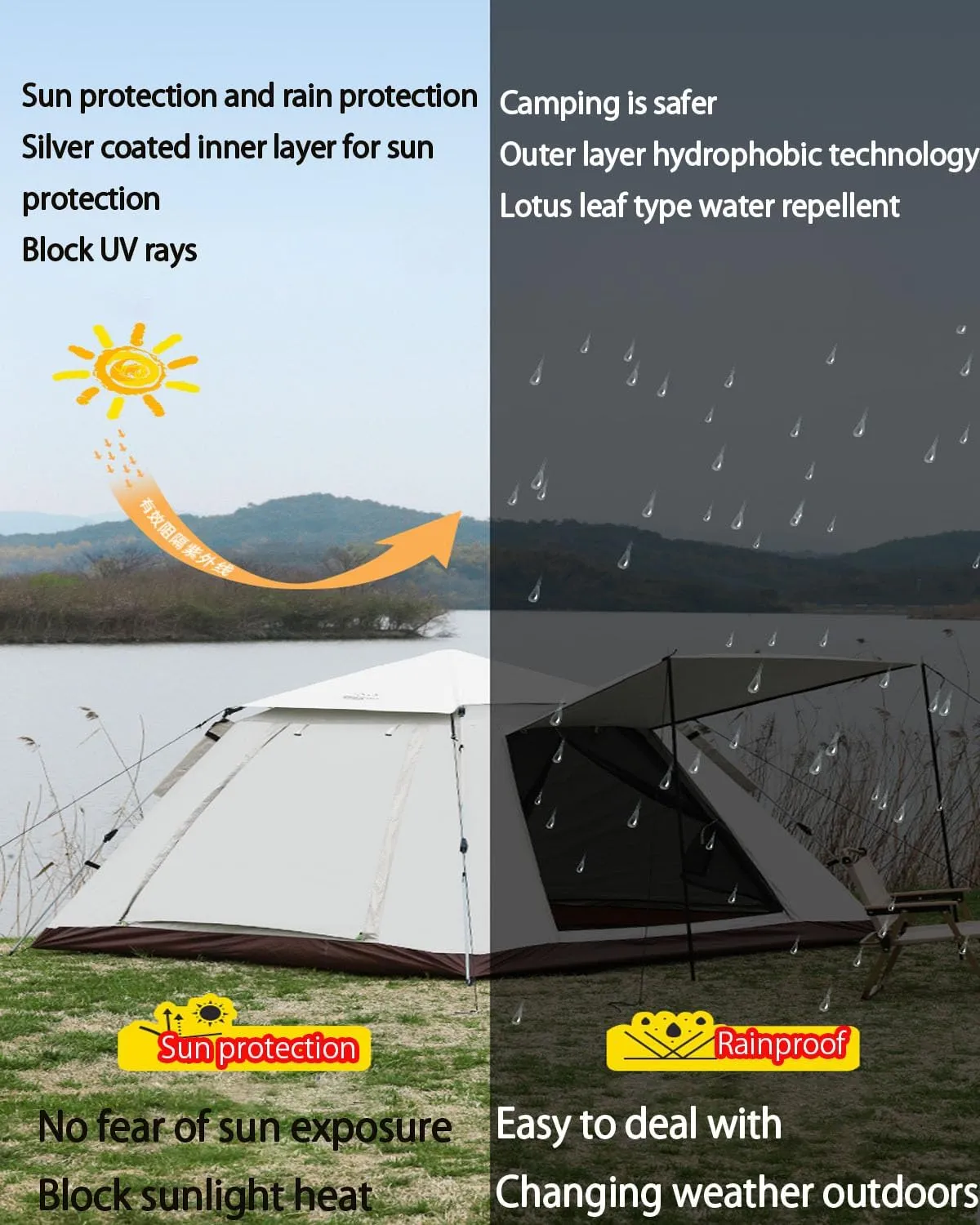 JSWHYBD Adult Automatic Pop Up Camping Tent Portable Quick Open Hiking Tent Outdoor Tent Camping Tent 5-8 Person Park Tent Camping Complete Set Indoor Tent Backpacking 240 * 240 * 155cm Cloudgray