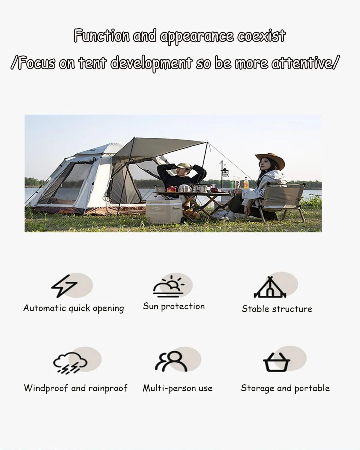 JSWHYBD Adult Automatic Pop Up Camping Tent Portable Quick Open Hiking Tent Outdoor Tent Camping Tent 5-8 Person Park Tent Camping Complete Set Indoor Tent Backpacking 240 * 240 * 155cm Cloudgray