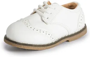 Kannior Boys Girls Oxford PU Leather Shoes Little Kid Wedding Dress Shoes Toddler Lace Up Non-Slip Texture Sole Loafer Flats Classic School Uniform Walking Shoes