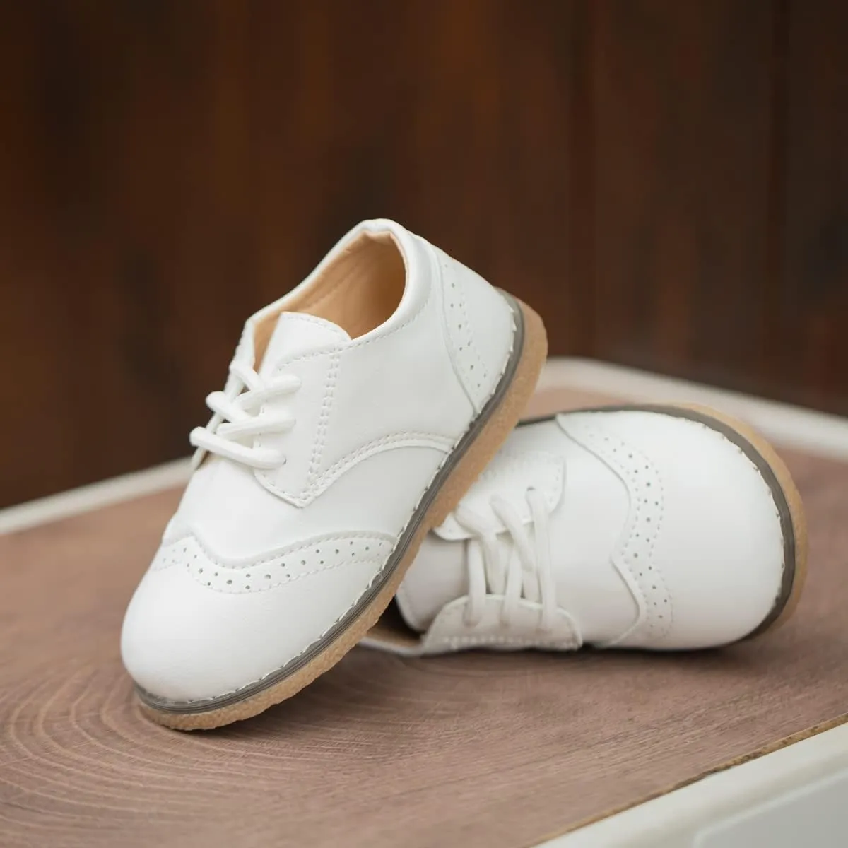 Kannior Boys Girls Oxford PU Leather Shoes Little Kid Wedding Dress Shoes Toddler Lace Up Non-Slip Texture Sole Loafer Flats Classic School Uniform Walking Shoes