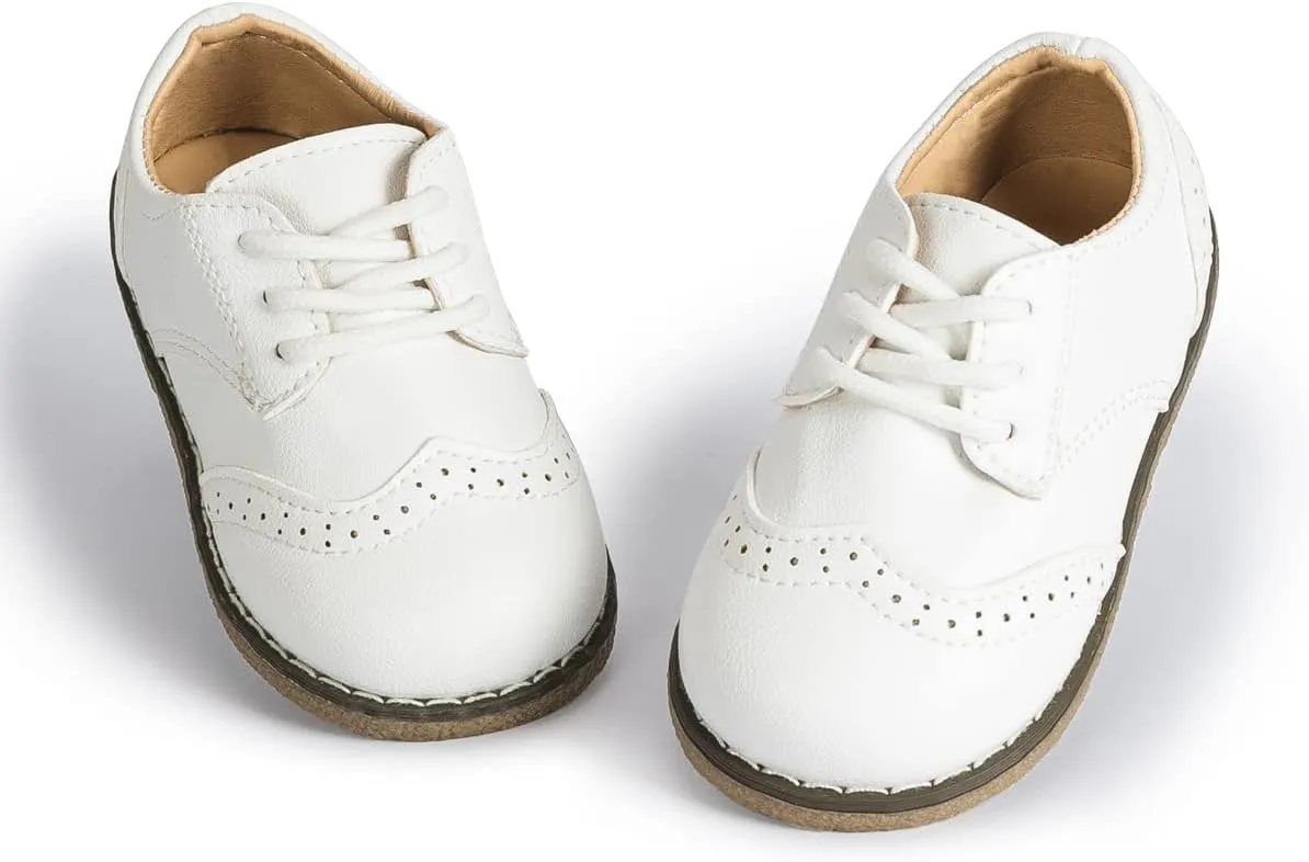 Kannior Boys Girls Oxford PU Leather Shoes Little Kid Wedding Dress Shoes Toddler Lace Up Non-Slip Texture Sole Loafer Flats Classic School Uniform Walking Shoes