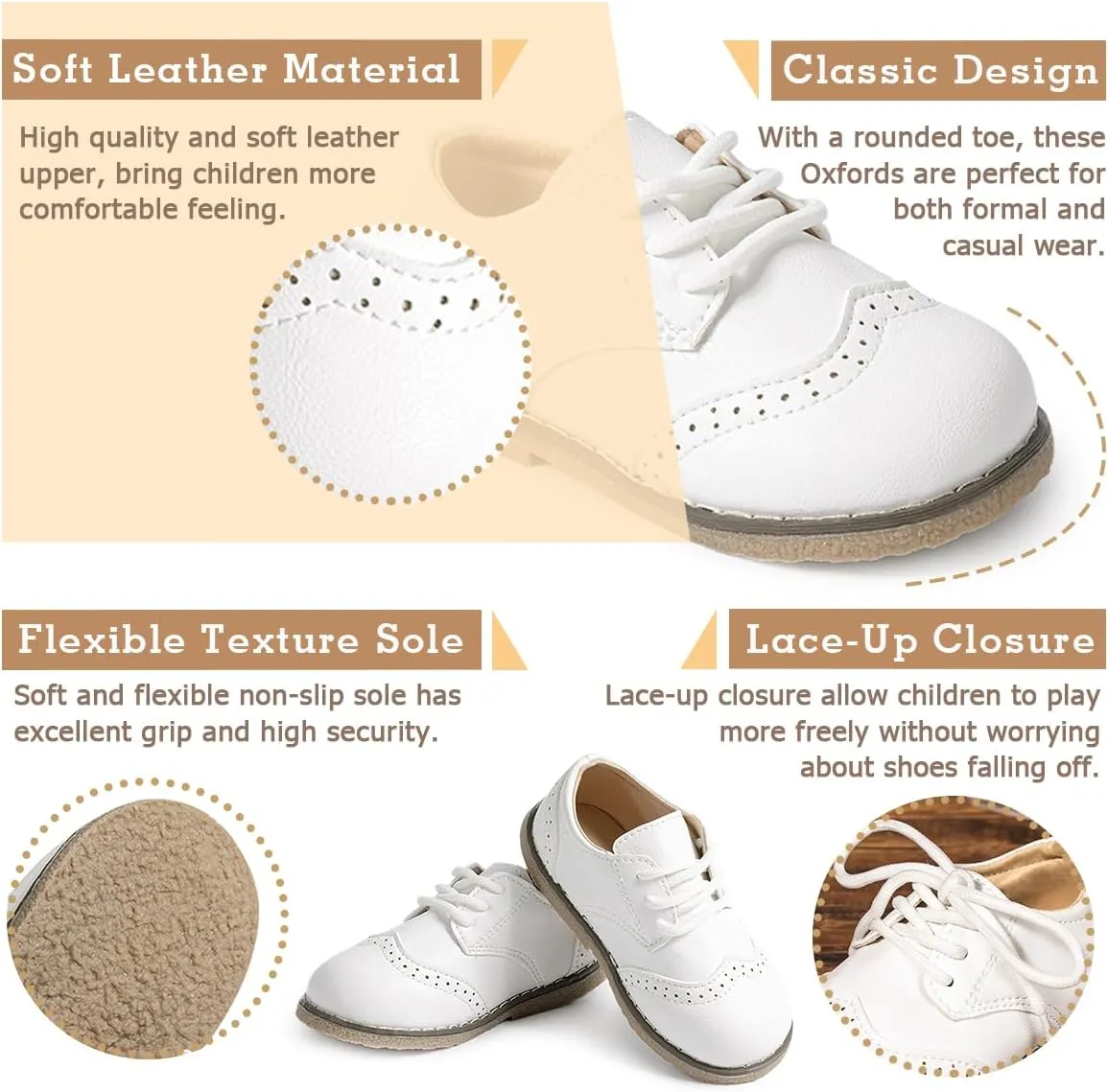 Kannior Boys Girls Oxford PU Leather Shoes Little Kid Wedding Dress Shoes Toddler Lace Up Non-Slip Texture Sole Loafer Flats Classic School Uniform Walking Shoes