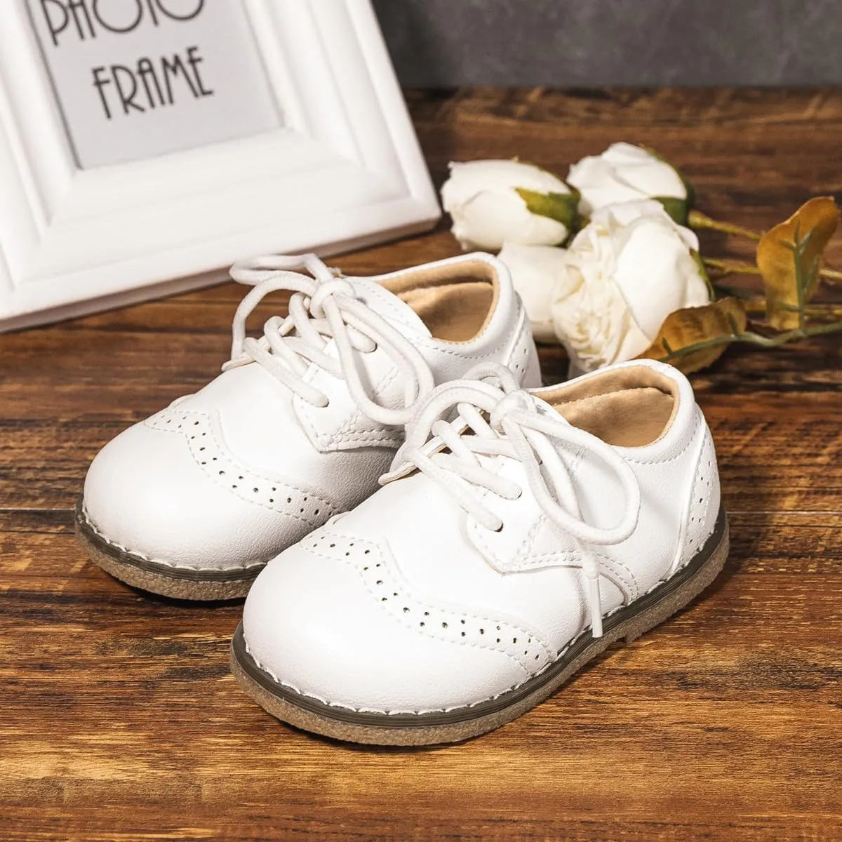 Kannior Boys Girls Oxford PU Leather Shoes Little Kid Wedding Dress Shoes Toddler Lace Up Non-Slip Texture Sole Loafer Flats Classic School Uniform Walking Shoes