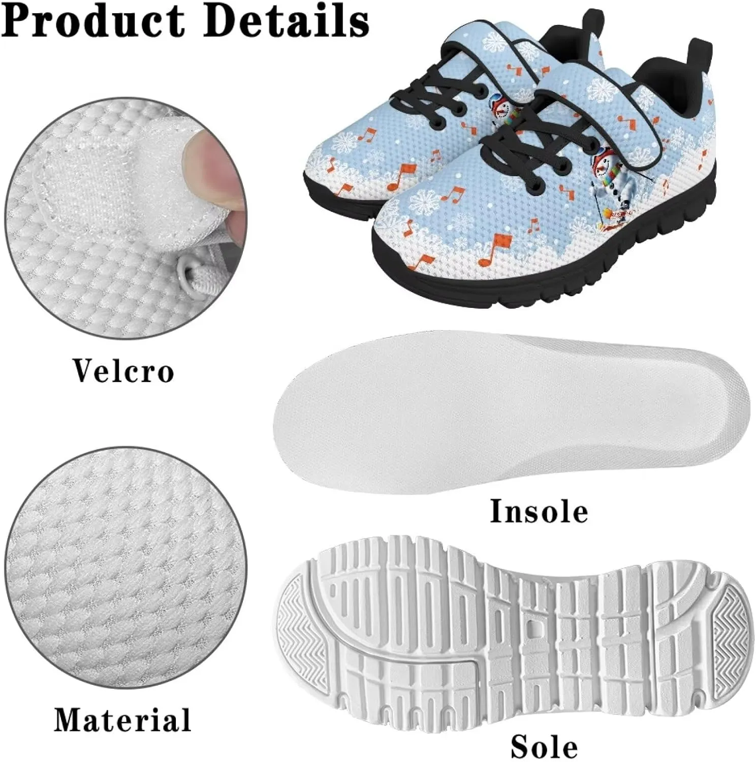 Kids Christmas Shoes Comfortable Breathable Hook and Loops Strap Athletic Running Shoes for Litter Kids Lightweight Non-Slip Outdoor School Sport Sneaker for Big Kids US 11-15