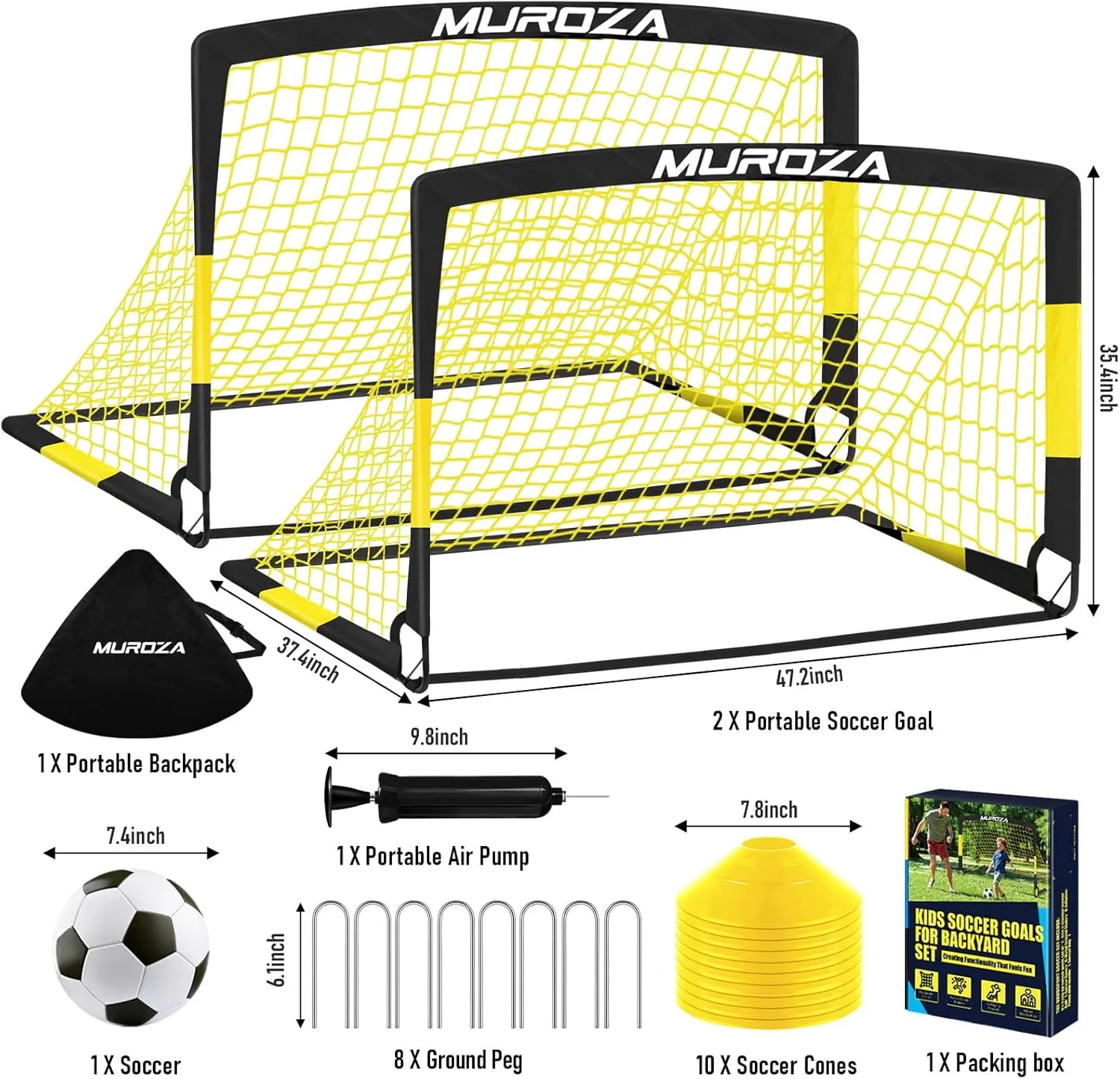Kids Soccer Goals for Backyard Set, 2 Pack of Portable Pop Up Soccer Nets with Soccer Ball, Cones, Complete Training Equipment for Youth, Toddler Outdoor Sports Games