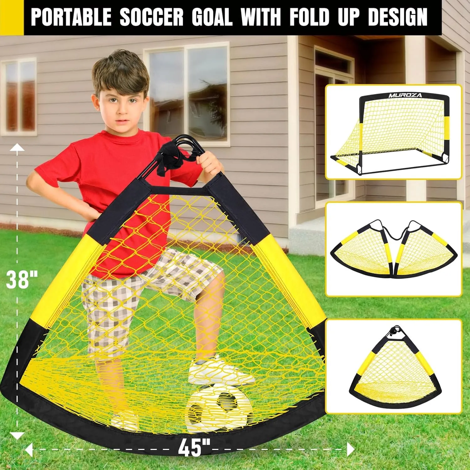 Kids Soccer Goals for Backyard Set, 2 Pack of Portable Pop Up Soccer Nets with Soccer Ball, Cones, Complete Training Equipment for Youth, Toddler Outdoor Sports Games