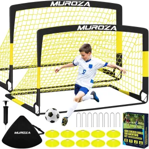 Kids Soccer Goals for Backyard Set, 2 Pack of Portable Pop Up Soccer Nets with Soccer Ball, Cones, Complete Training Equipment for Youth, Toddler Outdoor Sports Games